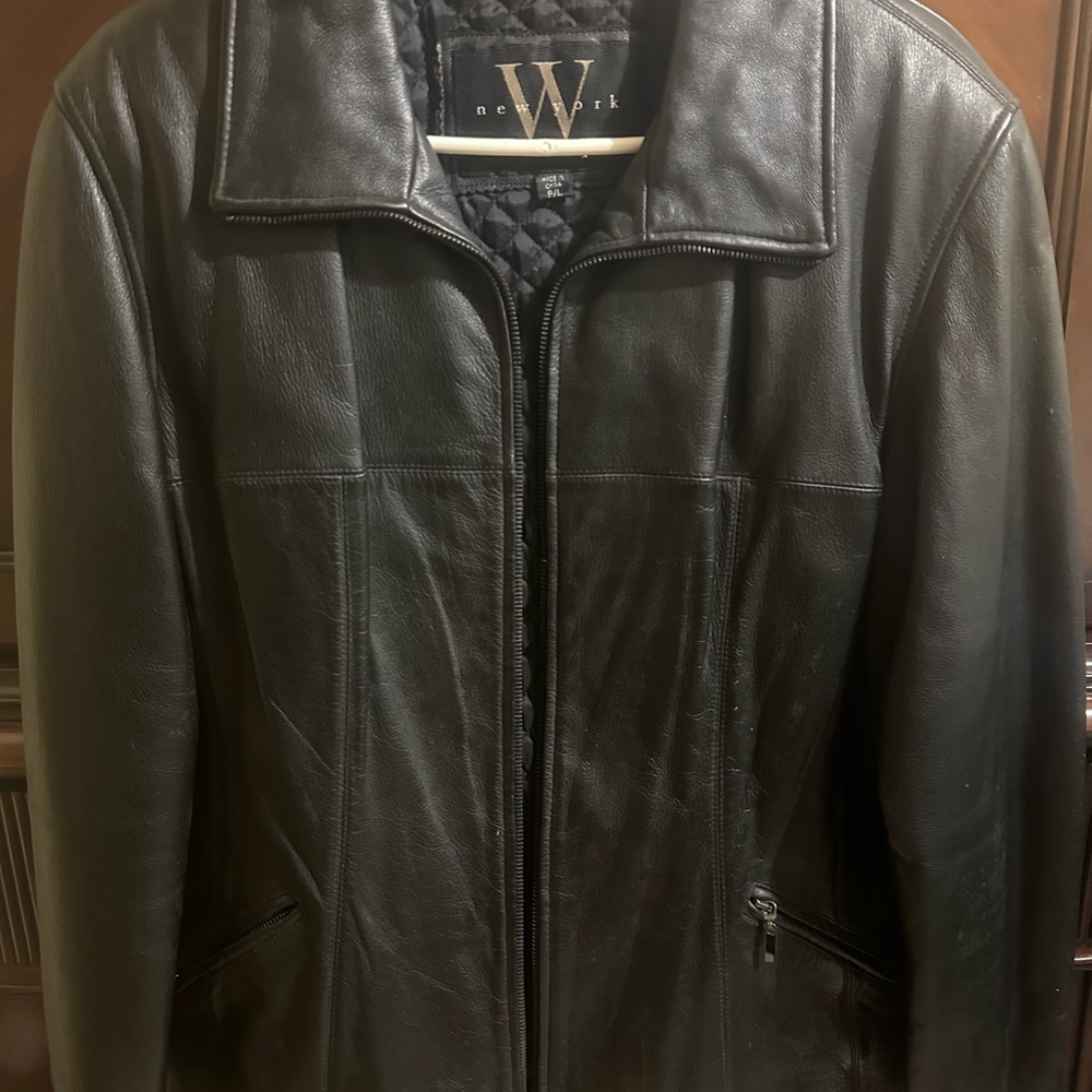 W New York by Winlet Jacket Collared Leather Full Zip Black Womens P/L